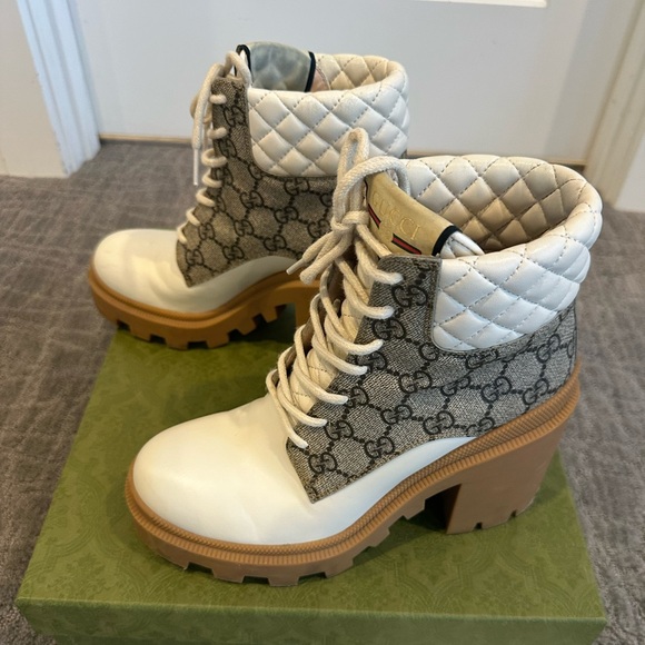 Gucci Apollo boots with GG canvas and white leather sz 7.5 - Picture 3 of 8